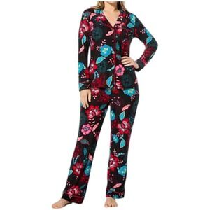 IMAN Vibrant Floral Pajama Set - Black, Red, Teal